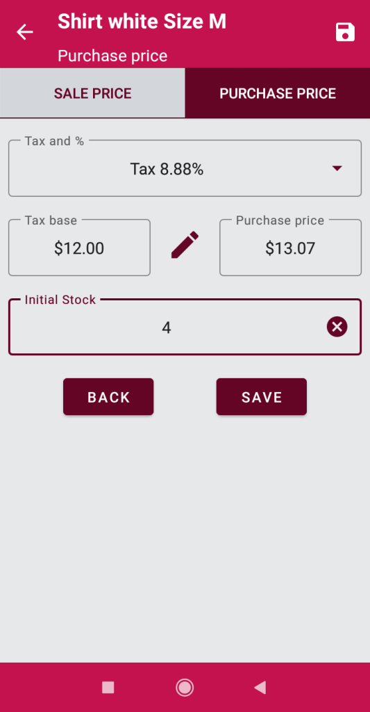 PURCHASE PRICE tab